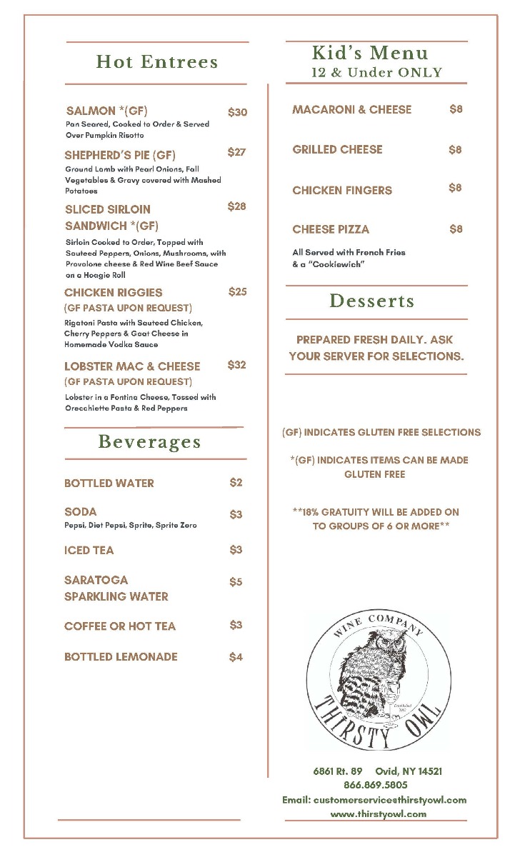 Thirsty Owl Bistro Fall Menu Page 2